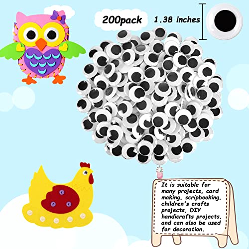 FEBSNOW 200Pcs 35mm Googly Wiggle Eyes Self Adhesive for DIY Crafts - size: 35mm