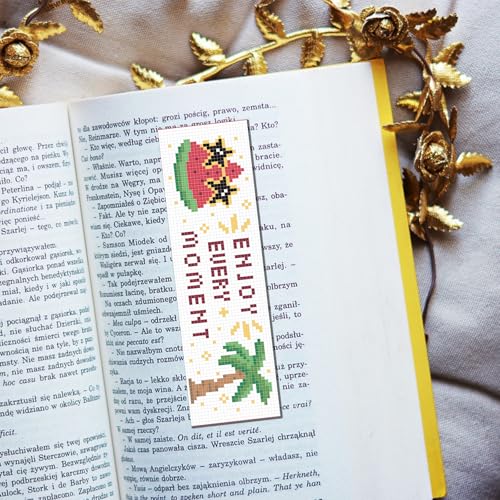 FREEBLOSS 6 Set Cross Stitch Bookmark Kits for Beginner Cartoon Summer Stamped Cross Stitch Kit DIY Embroidery Bookmark Kit with Instructions 8'' x 2.4'' - style: Cartoon Summer