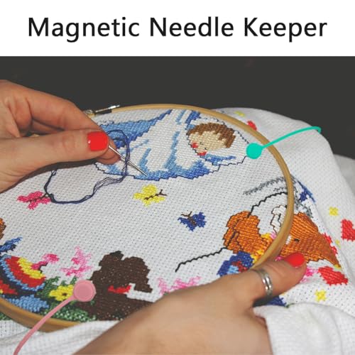 4 pcs Needle Minders Magnetic Cross Stitch Fabric Clips, Macron Color Magnetic Needle Minder, Perfect Cross-Stitch Embroidery and Needlework Accessories, Ideal Gift for Craft Enthusiasts