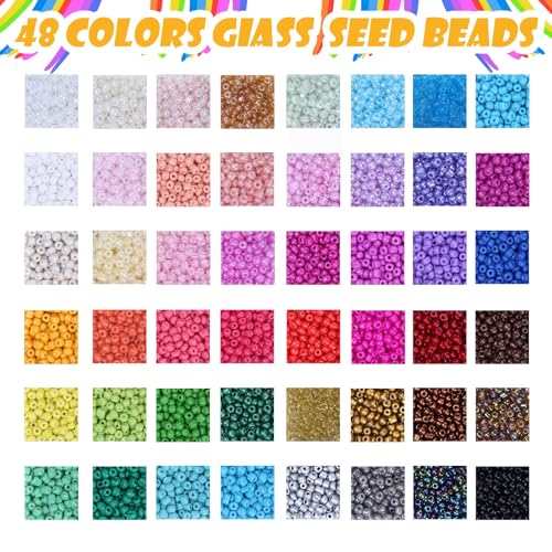 6720pcs 48 Color Glass Seed Beads Kit, 4mm 6/0 with Tools & Accessories - color: 48 Colors