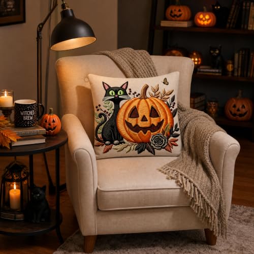 Halloween Pumpkin Black Cat Linen Pillow Cover 18x18 for Couch - color: Pa10060, size: 18" x 18" (Pack of 1)