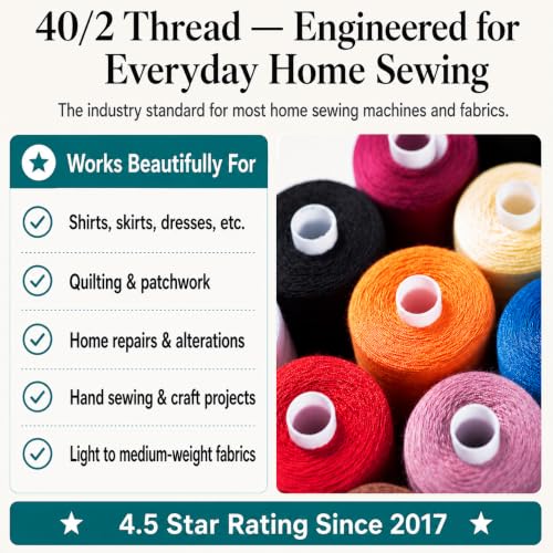 BlesSew Sewing Machine Thread – 24 Spools, 1000 Yards Each – All Purpose Polyester Thread Set, 22 Colors + Black & White – Thread for Sewing Machine, Ideal for Beginners, Quilting & Repairs - color: Multicolored