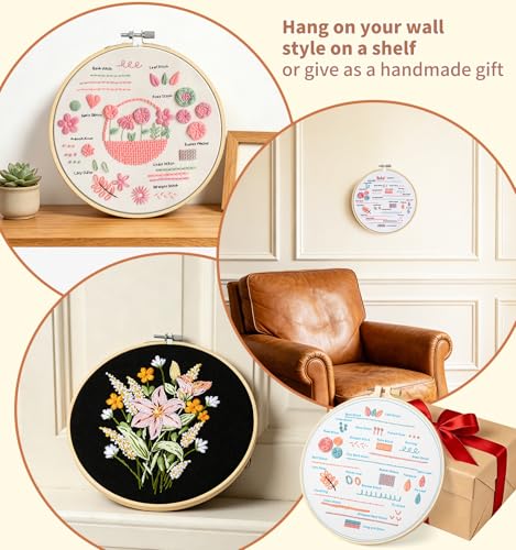 pindda Embroidery Kit for Beginners Adults, with Embroidery Patterns, Embroidery Hoop, Tools, Colorful Threads, Step by Step Instructions, Beginner-Friendly DIY Gift Hobbies for Women