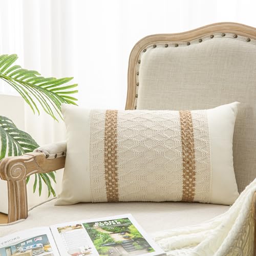 Lumbar Throw Pillow Covers Set of 1 (Beige, 12x20 Inch) - color: Double Striped, size: 20" x 12" (Pack of 1)