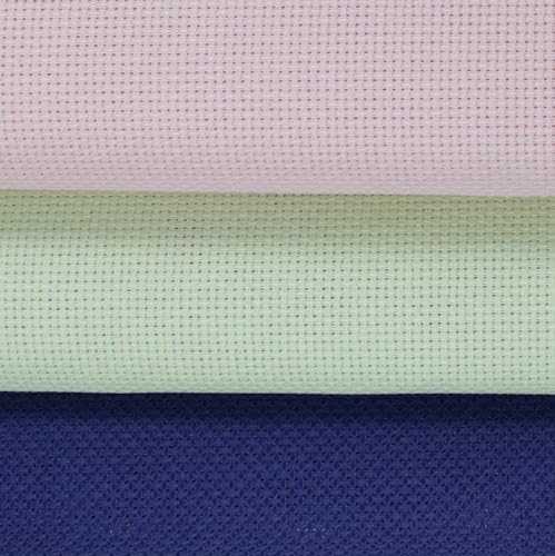KCS 3 pc of 15" x 18"(38cmx45cm) Counted Cross Stitch Cotton Aida Cloth Needlework Rolled Fabric Box,16CT,Royal Blue+Light Green+Pink - color: Royal Blue+light Green+pink, size: 16CT