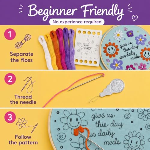 FUNATIC Give Us This Day Our Daily Meds Funny Embroidery Kit for Adults - color: Daily Meds