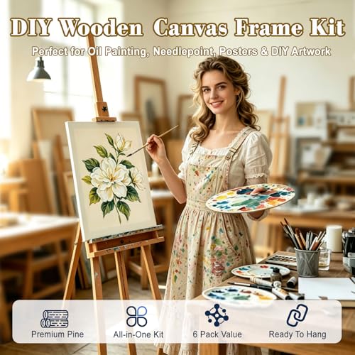 6 Pack 16x20 Inch Canvas Stretcher Bars, DIY Wood Canvas Frame Kit for Oil Painting, Paint by Numbers, Poster, Embroidery Stitch & Needlepoint Art Projects - size: 6Pack 16x20In