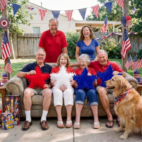 Weysat 6 Sets Patriotic Star Fleece Tied DIY Pillow Craft Kits Independence Day USA 4th of July Red White Blue 250th Fleece Tied Pillow Craft for Fourth of July Memorial Day Party Favor - style: Patriotic