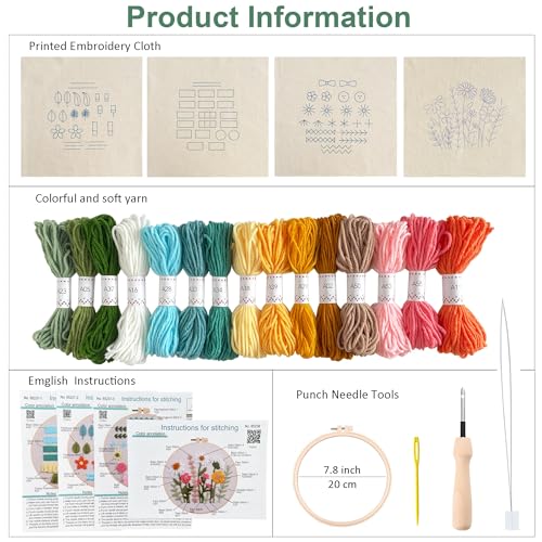 Myfelicity Punch Needle Kit for Beginners Adults – Complete Embroidery Set with Needles, Threads, Fabric & Patterns for DIY Craft Projects