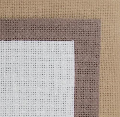 KCS 3 pc of 15" x 18"(38cmx45cm) 18 Count Cross Stitch Cotton Aida Cloth Needlework Rolled Fabric Box,18CT,Antique White +Coffee+Khaki - color: Antique White +Coffee+khaki, size: 18CT