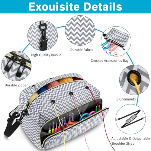 IBFUN Crochet Yarn Knitting Bag Organizer for Knit Accessories Hooks - color: L-Gray, size: Large