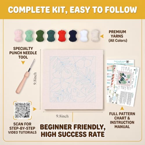 Embroidery Punch Needle kit Frame, Embroidery Starter Kits for Beginner,Punch Needle Fabric with Pattern,Threader, Yarns,Embroidery Hoops & Rug Punch (Greyish Green) - color: Greyish green