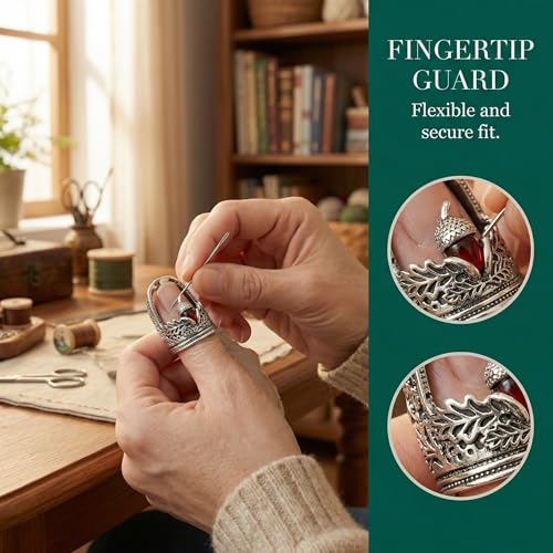 OKKRMGZ 2Pcs Sewing Thimble Hand Thimbles for Embroidery Quilting Finger Protector Protectors Open Nail Acorn Metal Thumb DIY Crafts Needlework