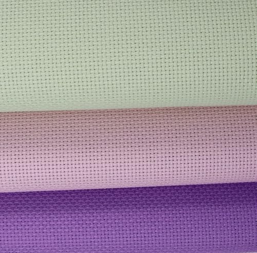 KCS 3 pc of 15" x 18"(38cmx45cm) Counted Cross Stitch Cotton Aida Cloth Needlework Rolled Fabric Box,14CT,Lavender+Pink+Light Green - color: Lavender+pink+light Green, size: 14CT