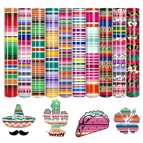Tintnut Mexican Serape Heat Transfer Vinyl,10 Pcs 12×10in Iron on Vinyl - color: Rainbow Mexican