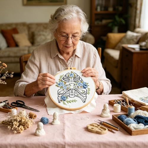 Kuabiz 5 Sets Skull Embroidery Kits for Beginners Anatomy Cross Stitch Kit for Adults Organ Embroidery Starter Kit Embroiderys Hoop Needlepoint Kits with Instruction Needles Threads for Doctors Gifts - style: Organ