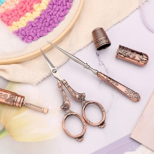 BUTUZE Embroidery Scissors Kit, European Antique Vintage Sewing Kit, Complete Vintage Sewing Tools with Embroidery Scissors,Original Case,Sewing Needle Case, Awl for Sewing, Craft, Needlework - color: Patina