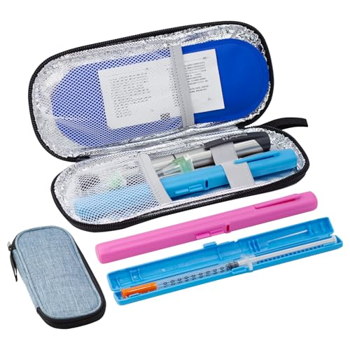 sijidou Insulin Cooler Travel Case with 80g TSA Approved Ice Pack for Diabetes Drug & Insulin Pen Insulated Cooling, Equipped with 2 Pre-filled Syringe Holder Case, Suitable for Dialy Life and Trips - size: Blue