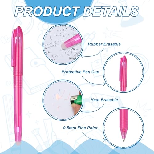 PATIKIL 12Pcs Erasable Gel Pens, 0.5mm Fine Point Heat Erasable Marking Pen with Cap Smooth Writing Fabric Markers for Sewing Drawing Writing Planner, Pink Ink - color: Pink