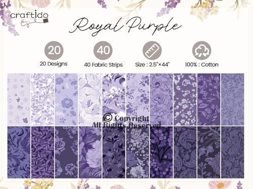 Craftido-20 Options-100% Cotton Jelly Roll Fabric Precut Strips for Quilting, Crafting, and Sewing, 40 Strips 2.5" x 44" Assorted Bundles for Rug, Quilt Project, DIY Craft and Home Decor-Royal Purple - color: Royal Purple