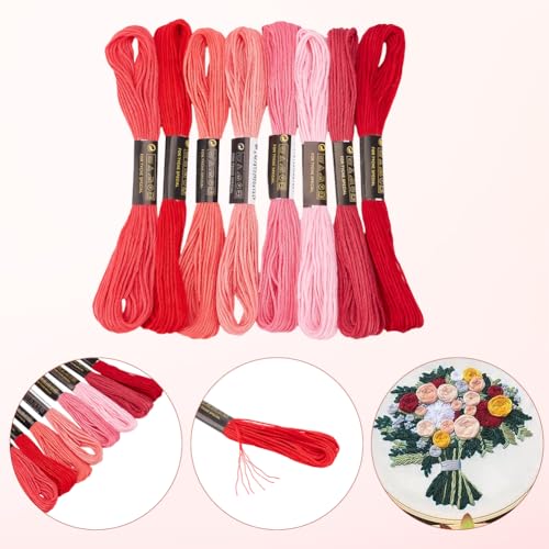 24 Skeins 6 Strandsd Red Embroidery Floss Gradient Friendship Bracelets Yarn String Variegate Cross Stitch Threads Bulk with Floss Bobbins for Hand Sewing Knitting Crafts Crochet Stitching - color: Red