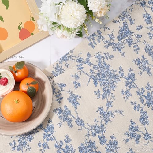 63 Inch Flower Cotton Fabric By The Yard Bundles Linen Canvas Blend Soft Flowers Pattern White Floral Rectangle Fabric for Sewing Making Clothing Quilting Home Decor Cloth Accessories Crafts - size: 1600MM, style: Blue Flower