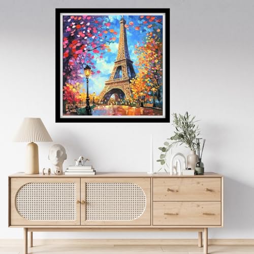 Fanxvivy Counted Cross Stitch Kits for Adults 11CT Unprinted Cross-Stitch Patterns Embroidery Kits Easy Cross Stitching Needlepoint Kits-Iron Tower Twilight 18x18 inch - color: DIYcraft18