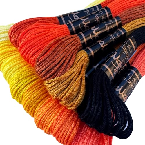 13 Skeins Embroidery Thread, 12 Colors Embroidery Floss Set, Cross-Stitch Threads for Hand Embroidery, String Art（Orange Yellow Series） - color: Yellow series, size: 1 Pack