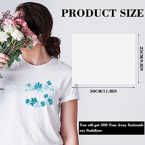 300 Pcs Tear Away Embroidery Stabilizer 10x12 Inch Embroidery Backing 1.8 oz Tearaway Stabilizers for Embroidery Fits 5x7 Hoops Precut Sheets Fabric Stabilizer for Machine Embroidery Hand Sewing