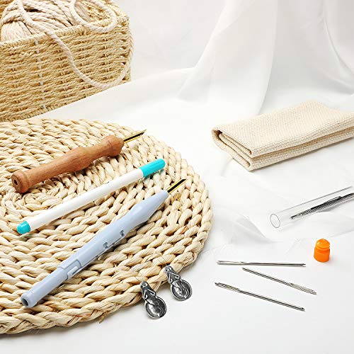 WILLBOND 17 Pcs Punch Needle Kit Adjustable Punch Needle Tool Include Wooden Handle Embroidery Pen Cloth Large Eye Sewing Needles for Beginners Adults DIY Craft Gifts(Blue, Sky Blue) - color: Blue, Sky Blue