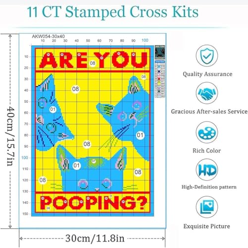 Eiazuiks Stamping Cross Stitch Kit, Starry Sky Cat Counting Cross Stitch Kit for Adult Beginners, Full Line DIY Stitching Kit for Home Decor Cross Stitch Patterns 12x16 inches - color: ZX036