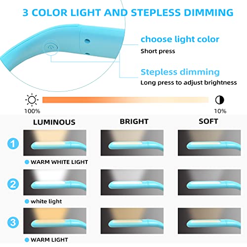 Neck Reading Light for Bed Adjustable: 3 Color Bendable Arms Blue - color: Blue, size: 1-Pack