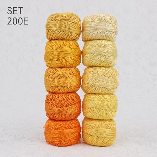 Size 8 Double Mercerized Egyptian Long Staple Cotton Pearl Thread Ball 5 Grams Rainbow Color Embroidery Thread 10 Colors per Box for Crochet Hardanger Cross Stitch Hand Embroidery (Set E) - color: Set E
