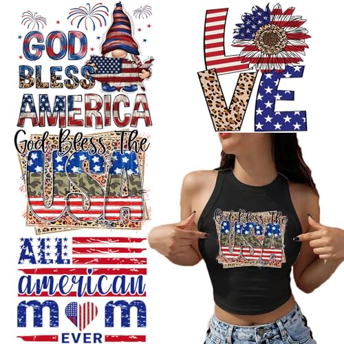 4th of July Iron on Transfer Patches USA Patriotic Heat Transfer Vinyl Decals Independence Day Washable Iron on Stickers American Flag Dwarf Love Pattern Iron on Appliques for T-Shirt Jacket DIY Craft - color: Independence Day B
