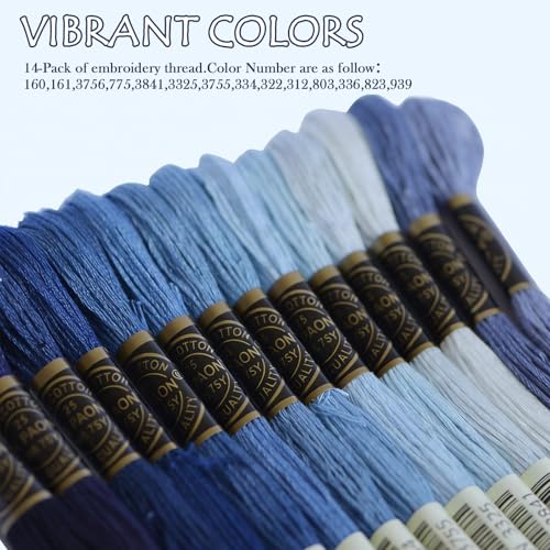 Premium Rainbow Color Embroidery Floss - Cross Stitch Threads - Friendship Bracelets Floss - Crafts Floss - 14 Skeins Per Pack Embroidery Floss, Electric Blue Gradient - color: Electric Blue Gradient