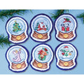 Design Works Crafts Snow Globes Cross Stitch Ornament Kit (Set of 6), 8 1/2" x 11", White,Gold