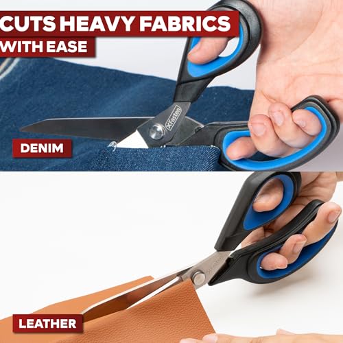 XFasten Sewing Scissors for Fabric Cutting Blue 9.5 Inch Professional Fabric Scissors Sewing | Heavy duty and Large - color: Blue