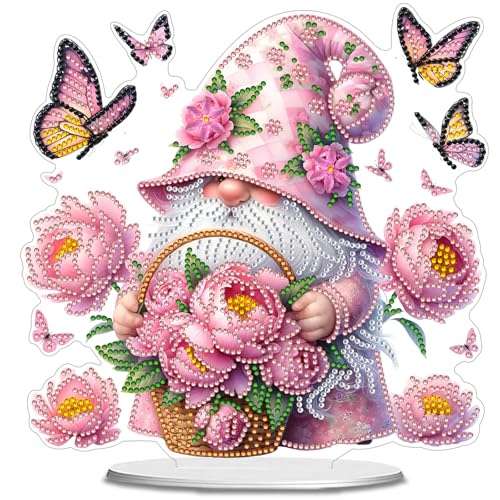 POETRYDRAW Diamond Art Ornament Desktop Kit Flower Gnome, Stand Up Diamonds Painting Ornament for Adults, 5D DIY Special Diamond Gem Craft Tabletop Placement Board Kit - color: Flower Gnome