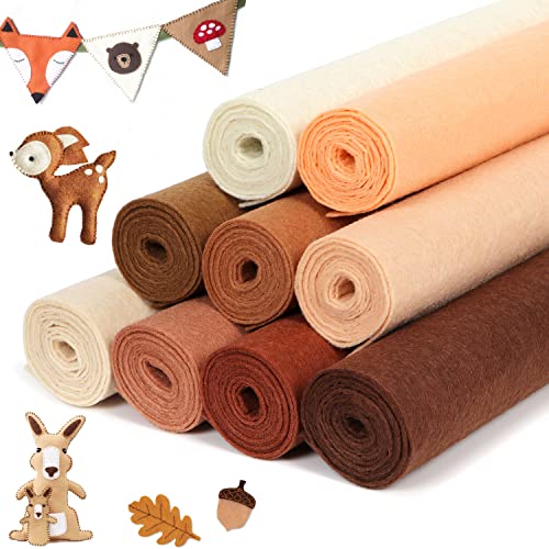 Brown Stiff Felt Sheets Bundle: LOTOFUN 9pcs 8x35Inch Large Felt Sheet for Crafts Children Kids Squares Nonwoven Patchwork DIY Sewing