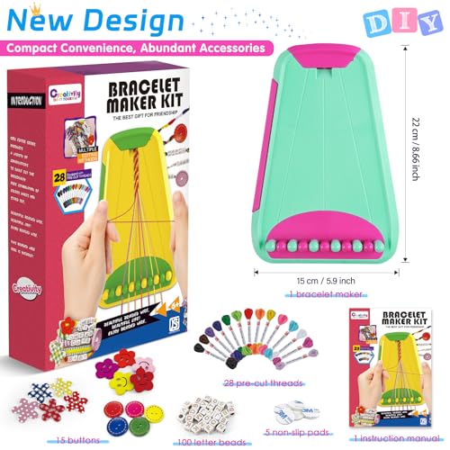 Maynacs Friendship Bracelet Making Kit for Girls 8-12, 28 Pre-Cut Threads - color: Green/Rose
