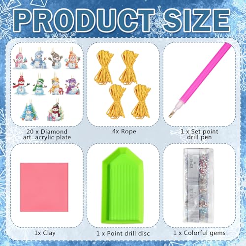 Skylety 20 Pcs Christmas Diamond Art Ornaments Snowman Painting, Colorful - color: Colorful