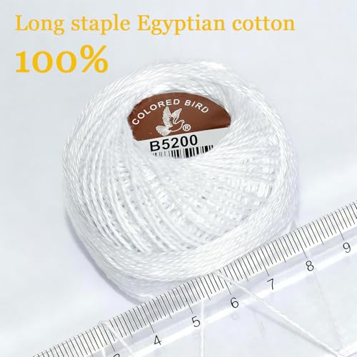 Double Mercerized Egyptian Long Staple Cotton Pearl Thread Ball 10 Grams Rainbow Color Embroidery Thread 10 Balls per Box for Crochet Hardanger Cross Stitch Hand Embroidery,White - color: white