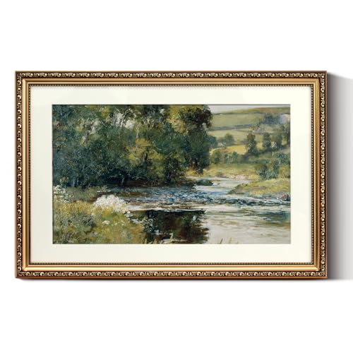 ARPEOTCY Vintage Gold Framed Large Wall Art, Nature Streamside Retro Paintings, Landscape Canvas Prints Artwork with Antique Frame, Victorian Wall Picture Decor for Gallery Living Room 16x24 inch - color: Streamside, size: 24"L x 16"W
