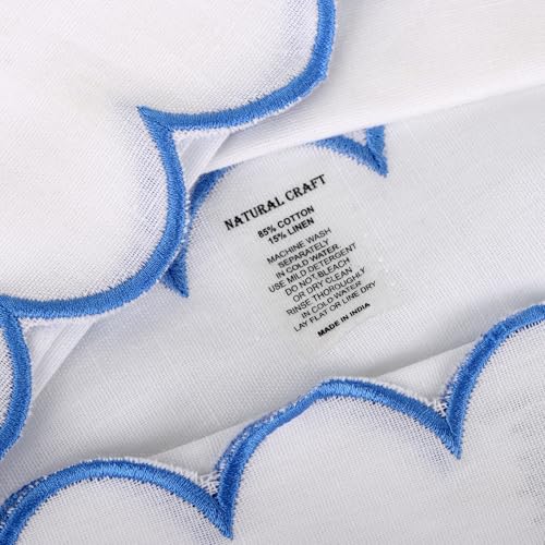 NATURALCRAFT Scalloped Cloth Napkins 18x18 in - White Edges Light Blue - color: Sl-white Napkin - Light Blue Edges, size: 18" x 18" (Set of 4)