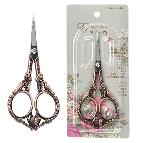 SUNNYCLUE 4.67Inch Embroidery Sewing Scissor Retro-Style Stainless Steel Peacock Needlework Sewing Scissors for Paper Fabric Cutting Craft Household Daily Use Threading Cross-Stitch Red Copper/Bronze - color: Red Copper-1pc-bird Scissors