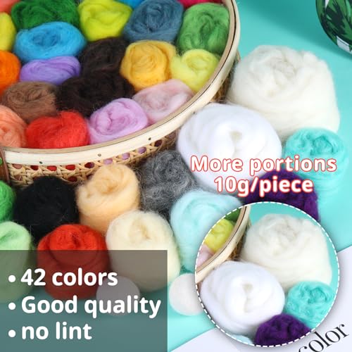JNENERY Needle Felting Kit, 42 Colors Wool Roving Starter Kit