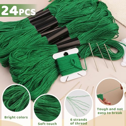 24 Skeins Green Embroidery Floss, Embroidery Cross Stitch Thread - color: Green