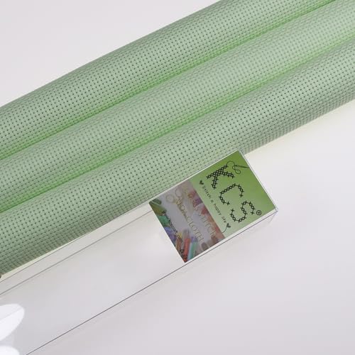 KCS 3 pc of 15" x 18"(38cmx45cm) Counted Cross Stitch Cotton Aida Cloth Needlework Rolled Fabric Box,11CT,Light Green - color: Light Green, size: 11CT