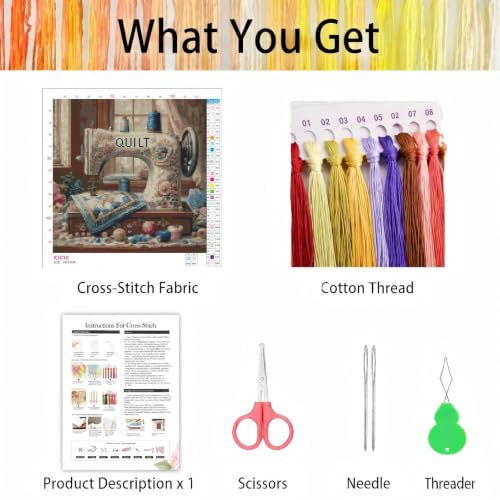 askkqtx Sew Machine Stamped Cross Stitch Kits for Beginners Adults 14x14 in - color: XJ010