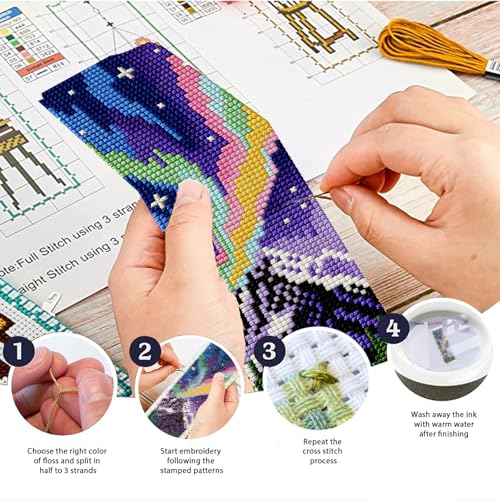 ACRNIGHEET 6PCS Cross Stitch Bookmark Kits for Beginners Colorful Aurora - style: Landscape Patterns 6